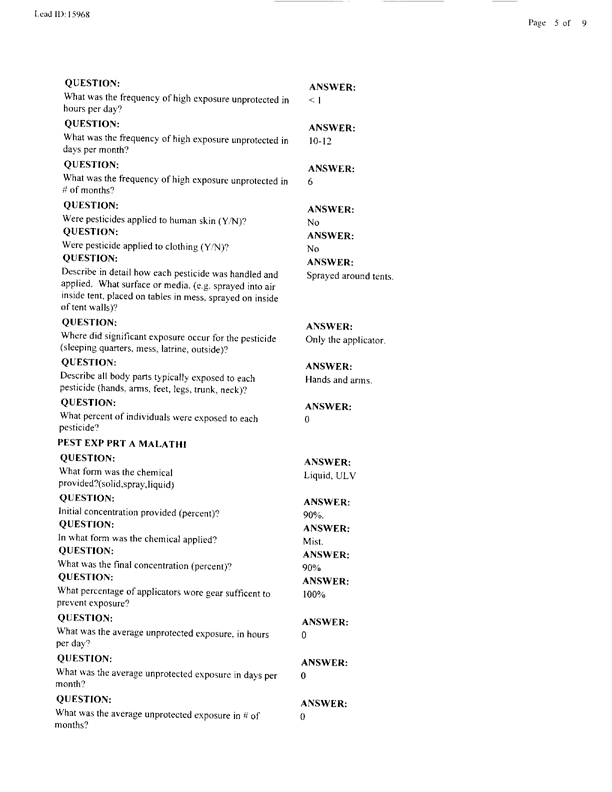   Lead Sheet #15968, Interview with 1st Marine Division preventive medicine technician, April 10, 1998.