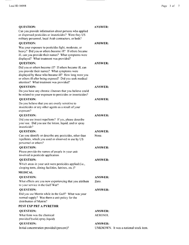   Lead Sheet #16008, Interview with Fleet Hospital 6 preventive medicine technician, September 15, 1998.