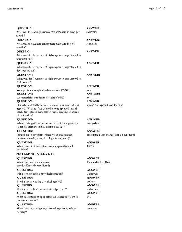 Lead Sheet #16775, Interview with Marine 4th Civil Affairs Group environmental health officer, May 21, 1998; 