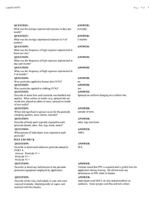 Lead Sheet #16775, Interview with Marine 4th Civil Affairs Group environmental health officer, May 21, 1998; 