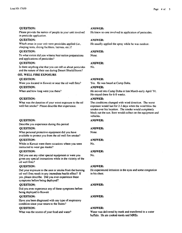   Lead Sheet #17650, Interview with 3rd Armored Division refueler, January 20, 1999.