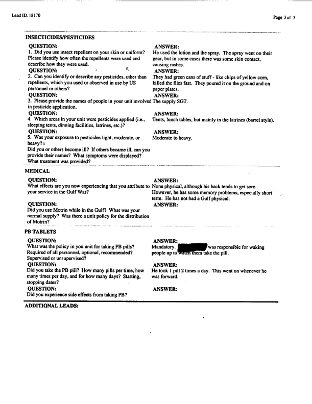   Lead Sheet #18170, Interview with Gulf War veteran, July 23, 1998, p. 3.