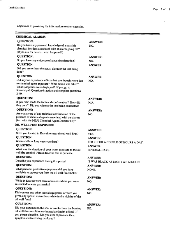   Lead Sheet #18318, Interview with 1st Marine Division entomologist, September 11, 1998.