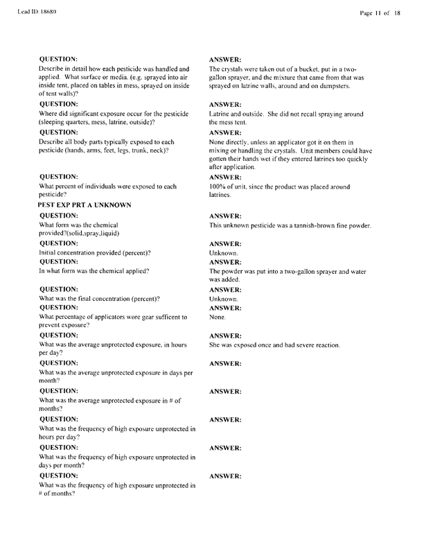 Lead Sheet 18680, Interview with Army member, January 12, 2000.