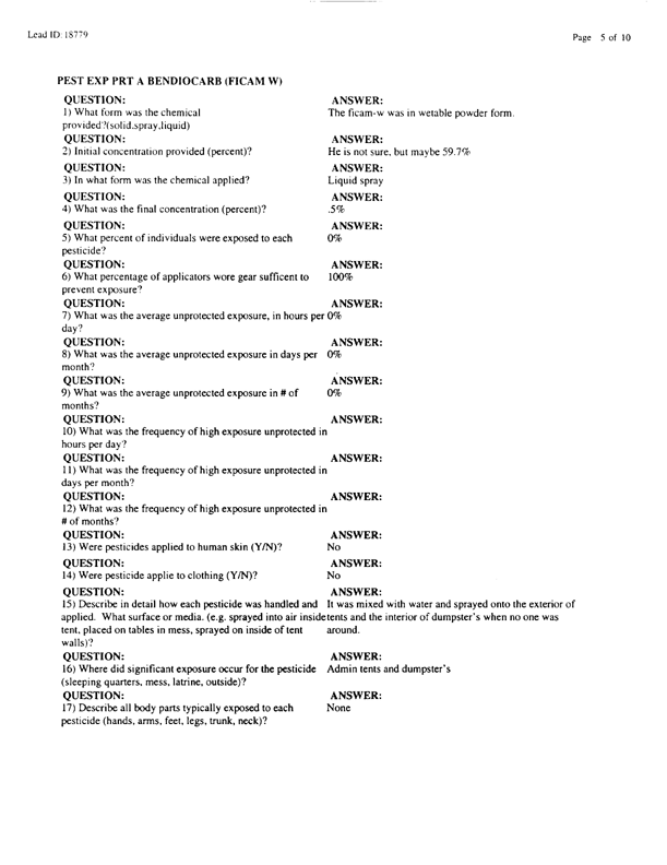   Lead Sheet #18779, Interview with 4th Civil Engineering Squadron Al Kharj Airport pest controller, August 25, 1998.