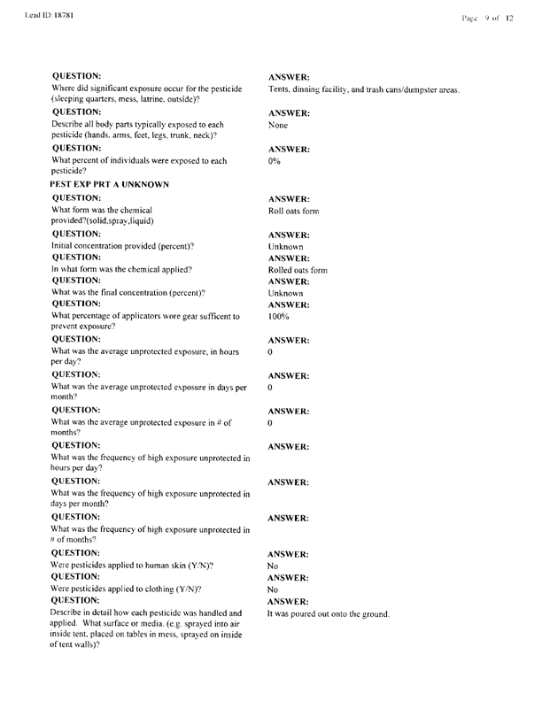   Lead Sheet #18781, Interview with 35th Tactical Fighter Wing pest controller, February 22, 1999.