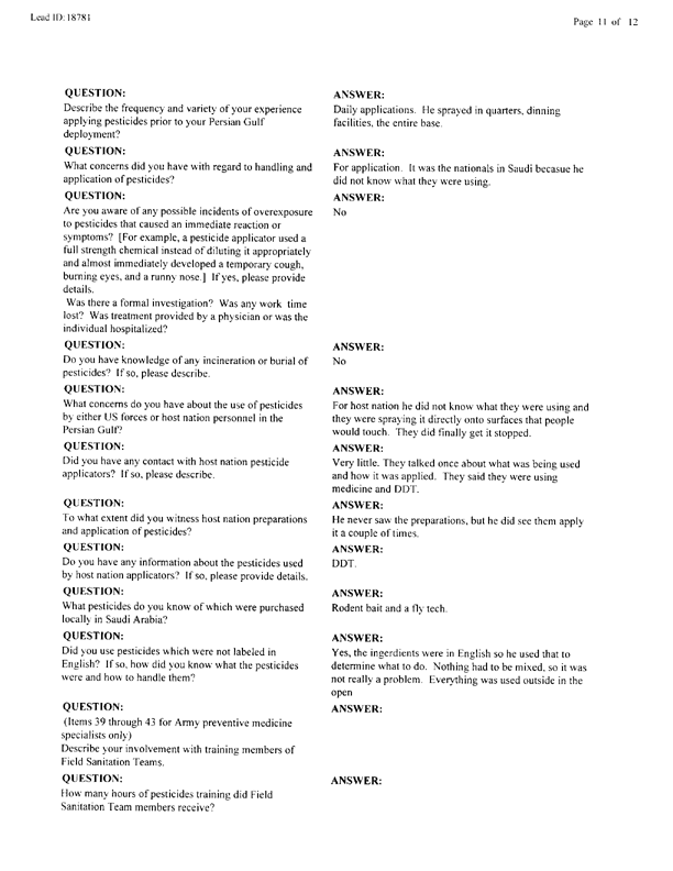   Lead Sheet #18781, Interview with 35th Tactical Fighter Wing pest controller, February 22, 1999.