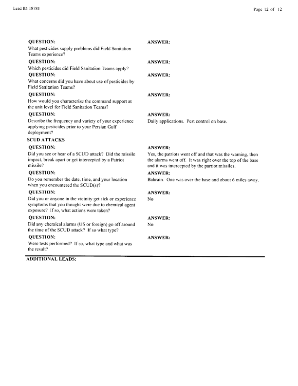 Lead Sheet #18781, Interview with 35th Tactical Fighter Wing pest controller, August 21, 1998