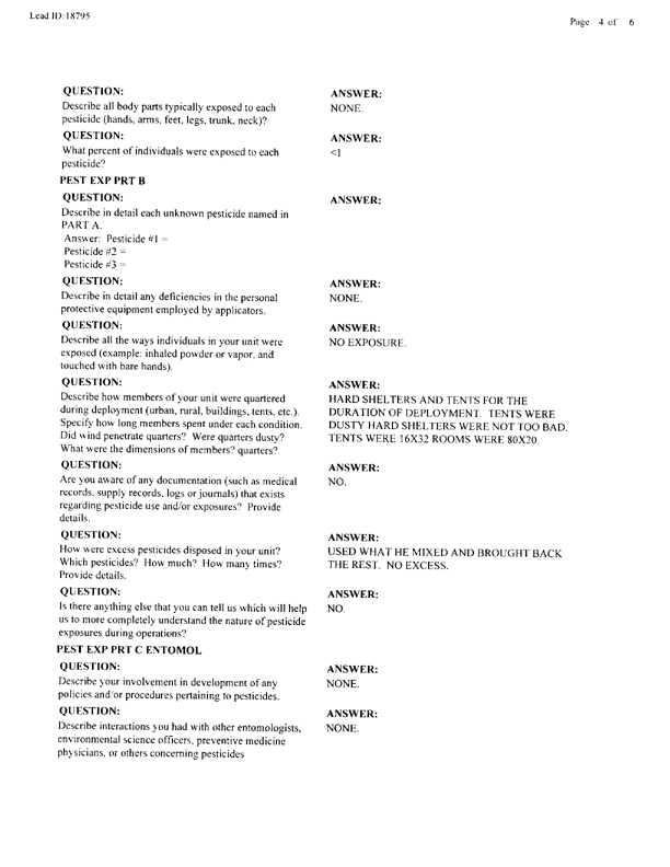   Lead Sheet #18795, Interview with 1st Civil Engineering Squadron Dhahran International Airport pest controller, September 1, 1998.