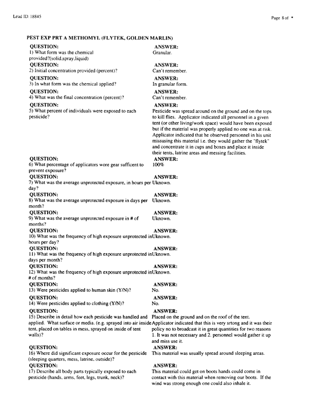   Lead Sheet #18845, Interview with 35th Tactical Fighter Wing pest controller, September 2, 1998.