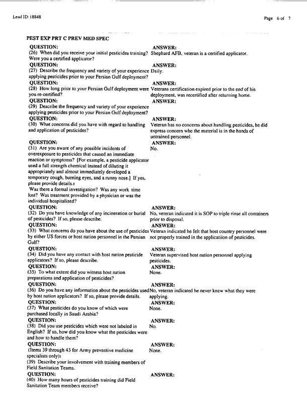Lead Sheet #18848, Interview with 831st Civil Engineering Squadron Shaikh Isa International Airport pest controller, September 14, 1998.