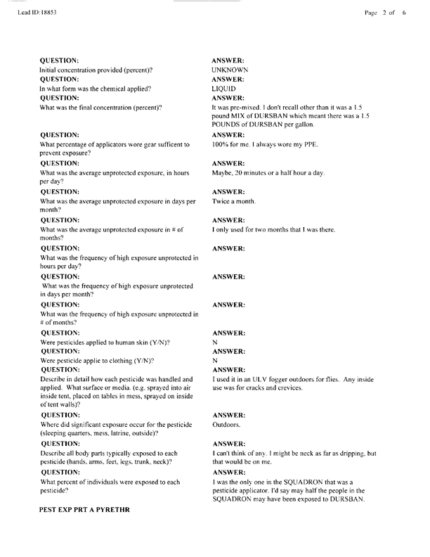  Lead Sheet #18853, Interview with 823rd Civil Engineering Squadron Riyadh International Airport pest controller, August 25, 1998.