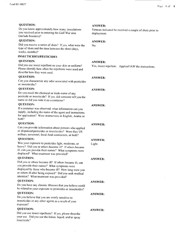 Lead Sheet #18857, Interview with 363rd Civil Engineering Squadron Al Dhafra, United Arab Emirates pest controller, August 28, 1998; 