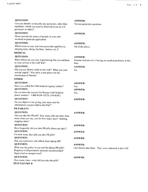 Lead Sheet #18857, Interview with 363rd Civil Engineering Squadron Al Dhafra, United Arab Emirates pest controller, August 28, 1998; 