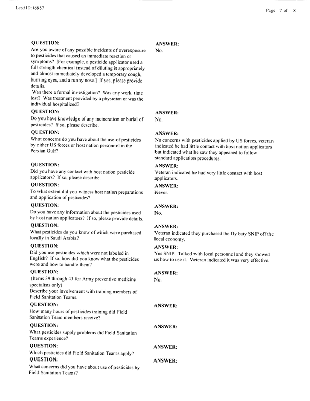 Lead Sheet #18857, Interview with 363rd Civil Engineering Squadron Al Dhafra, United Arab Emirates pest controller, August 28, 1998; 