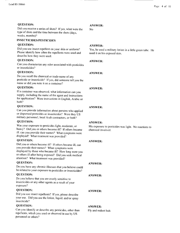   Lead Sheet #18860, Interview with 52nd Civil Engineering Squadron Doha INTL, QA pest controller, October 6, 1998.