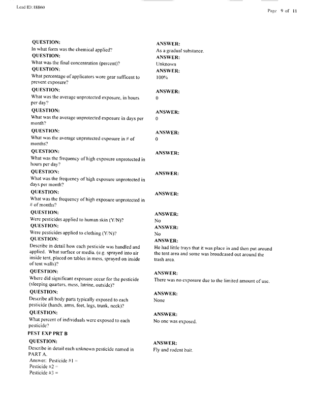   Lead Sheet #18860, Interview with 52nd Civil Engineering Squadron Doha INTL, QA pest controller, October 6, 1998.
