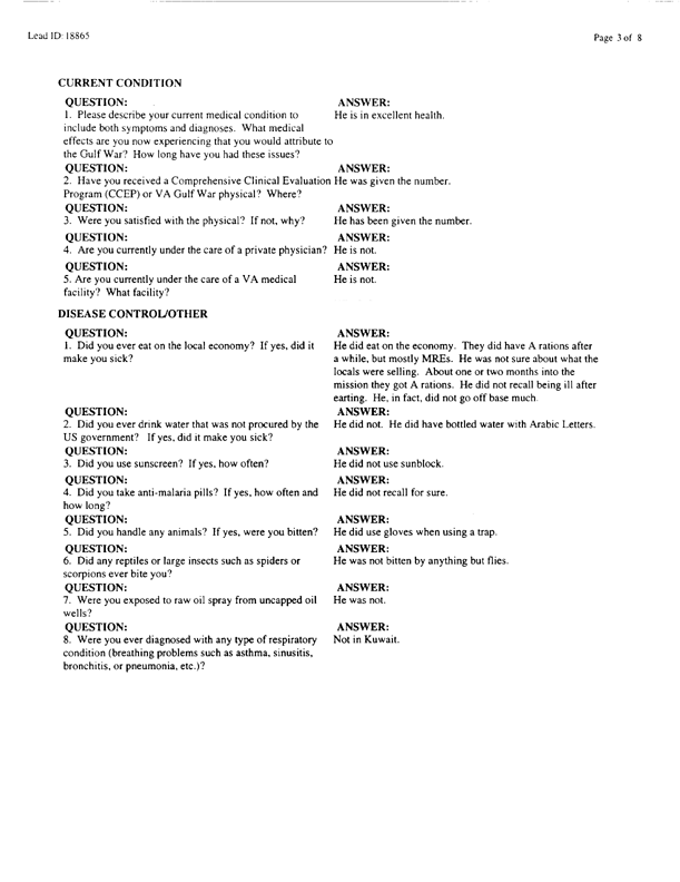  Lead Sheet #18865, Interview with 23rd Civil Engineering Squadron King Fahd International Airport pest controller, August 26, 1998.