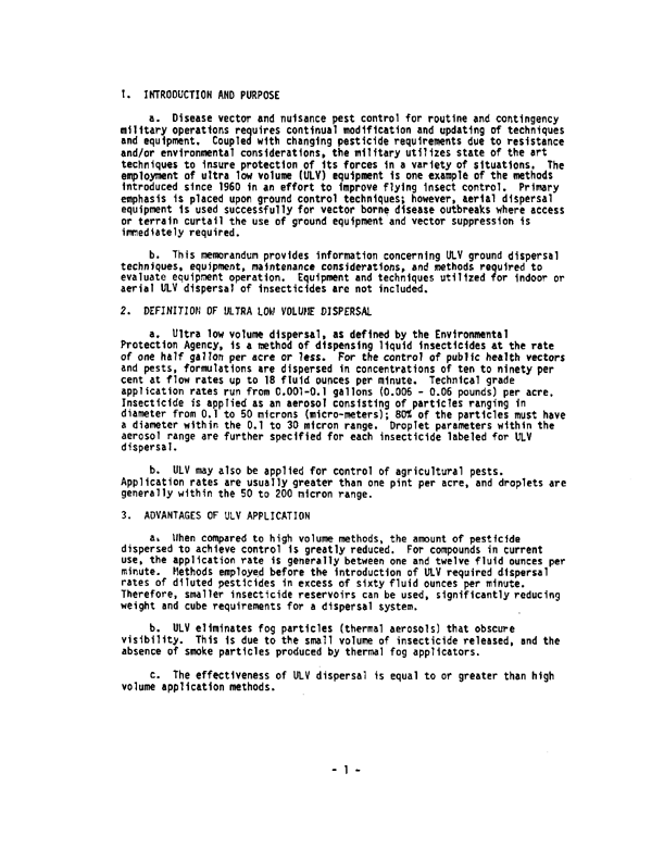 Armed Forces Pest Management Board, Technical Information Memorandum No. 13, �Ultra Low Volume Dispersal of Insecticides by Ground Equipment,� March 1985, p. 1.