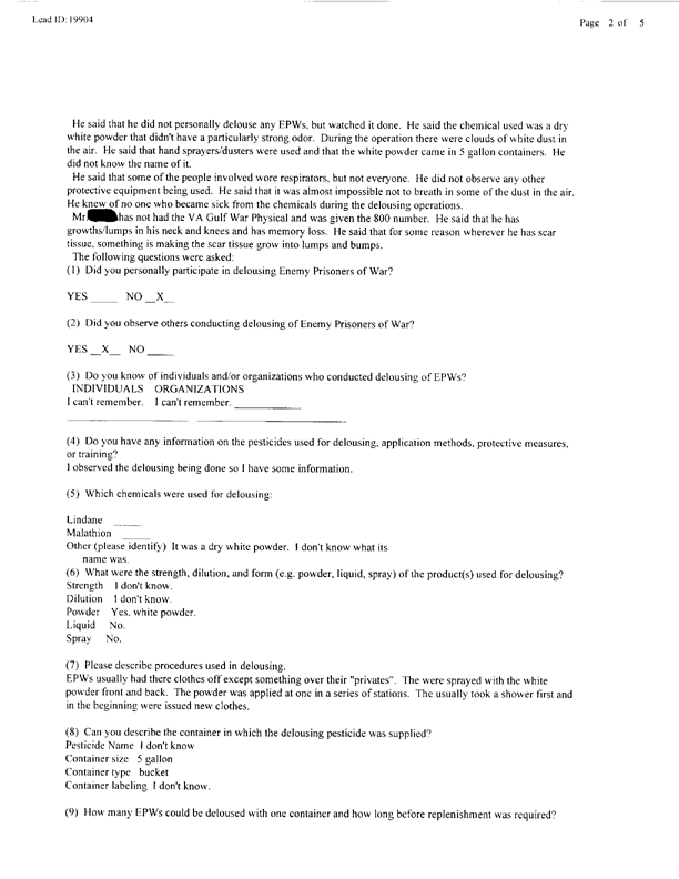  Lead Sheet #19904, Interview with 301st Military Police Camp veteran, December 9, 1998.