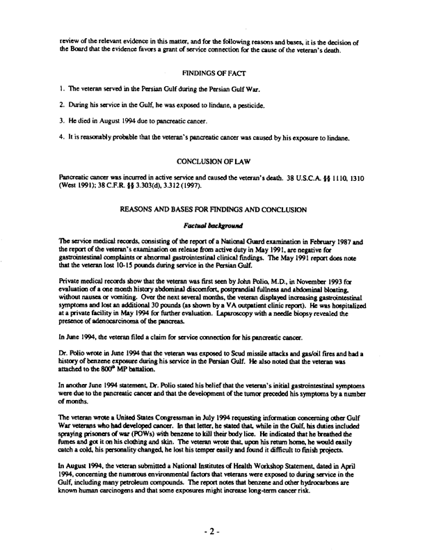 Department of Veterans Affairs, Board of Veterans� Appeals, Docket No. 96-08 850, �Entitlement to Service Connection for the Cause of the Veteran�s Death,� September 15, 1998, p. 2, 7.
