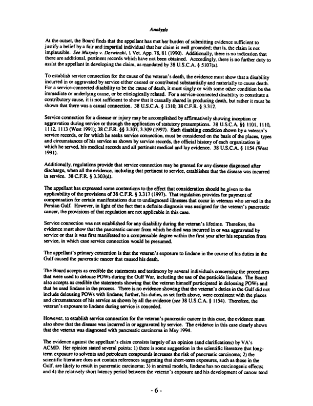 Department of Veterans Affairs, Board of Veterans� Appeals, Docket No. 96-08 850, �Entitlement to Service Connection for the Cause of the Veteran�s Death,� September 15, 1998, p. 2, 7.