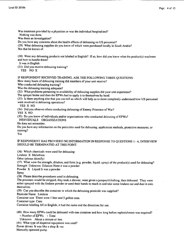 Lead Sheet #20386, Interview with 401st Military Police Camp veteran, December 18, 1998, p. 3.