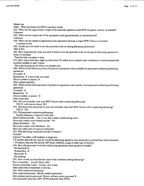 Lead Sheet #20386, Interview with 401st Military Police Camp veteran, December 18, 1998, p. 3.