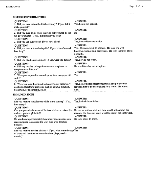 Lead Sheet #20386, Interview with 401st Military Police Camp veteran, December 18, 1998, p. 3.