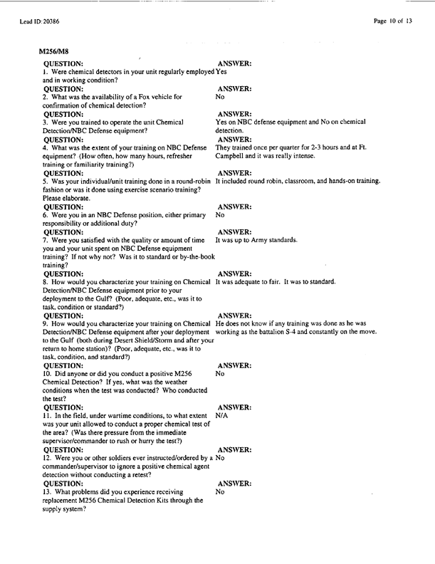 Lead Sheet #20386, Interview with 401st Military Police Camp veteran, December 18, 1998, p. 3.