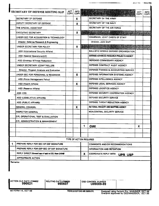 Letter from French Defense Minister to US Secretary of Defense, Subject: �Unofficial Translation� of fact sheet on uses of insecticides or insect repellents by French troops during Operation Daguet, June 7, 1999.