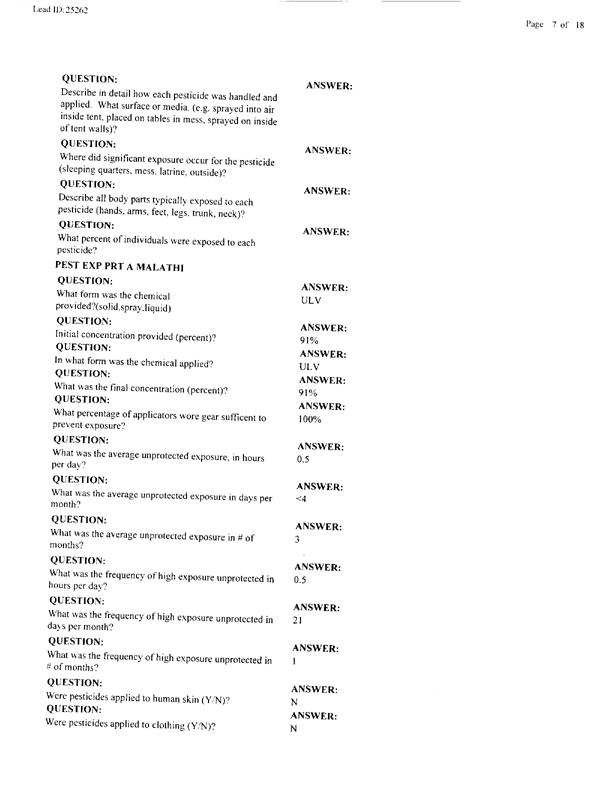   Lead Sheet #25262, Interview with 1st Medical Battalion entomologist, November 4, 1999.